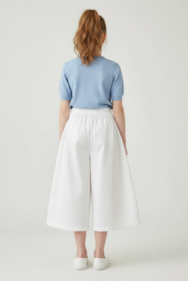 Pantalon Fluide Blanc Ample Taille Élastique Coton - vue 2