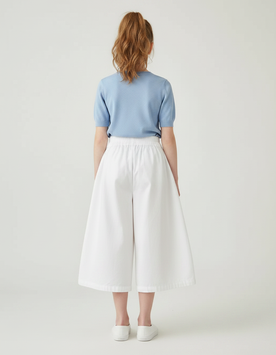 Pantalon Fluide Blanc Ample Taille Élastique Coton - vue 2