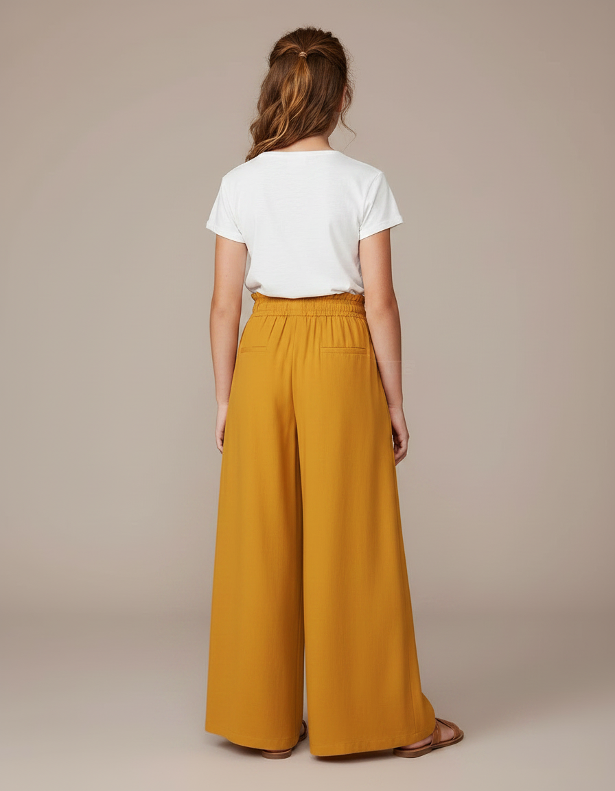 Pantalon Fluide Jaune Ample Taille Haute Confortable - Viscose - vue 2
