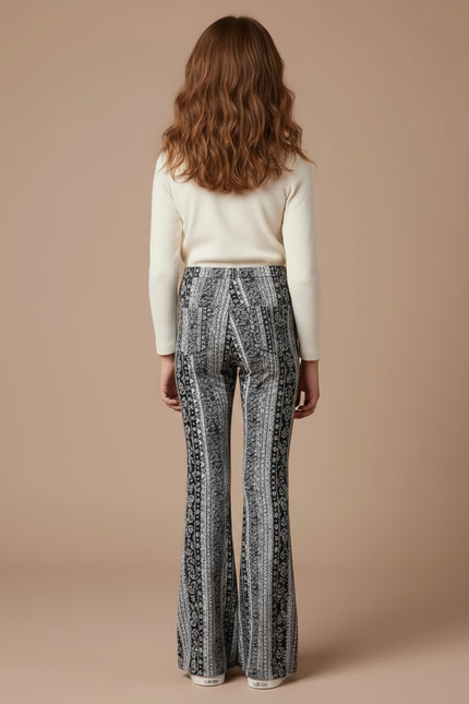 Pantalon Fluide Imprimé Évasé Noir Blanc Confortable - Maille - vue 2