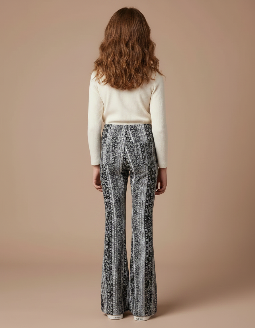 Pantalon Fluide Imprimé Évasé Noir Blanc Confortable - Maille - vue 2