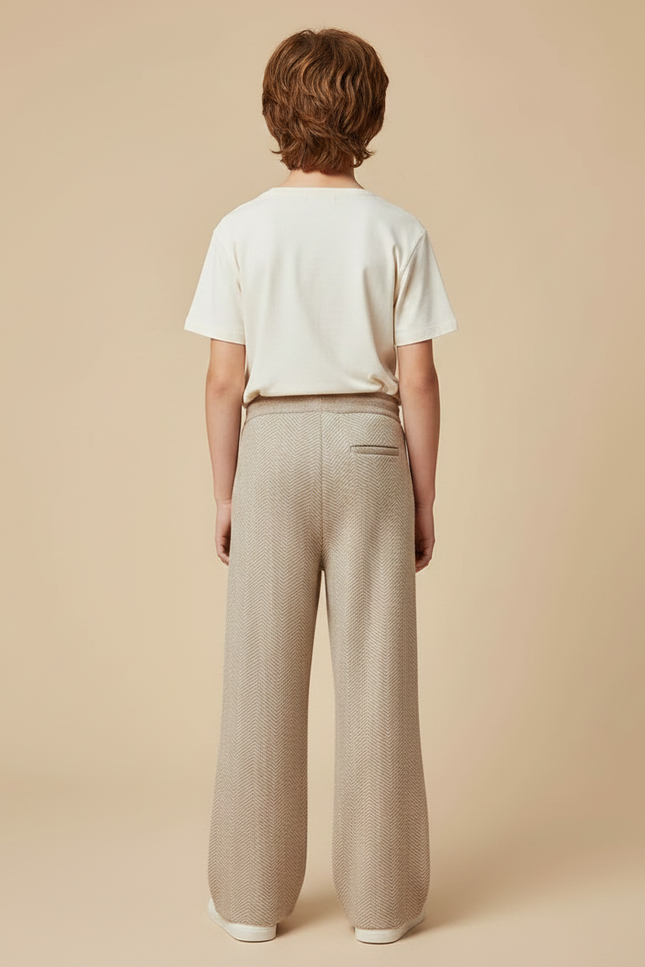 Pantalon Fluide Beige Chevrons Tricoté Ample Décontracté Enfant - Maille - vue 2