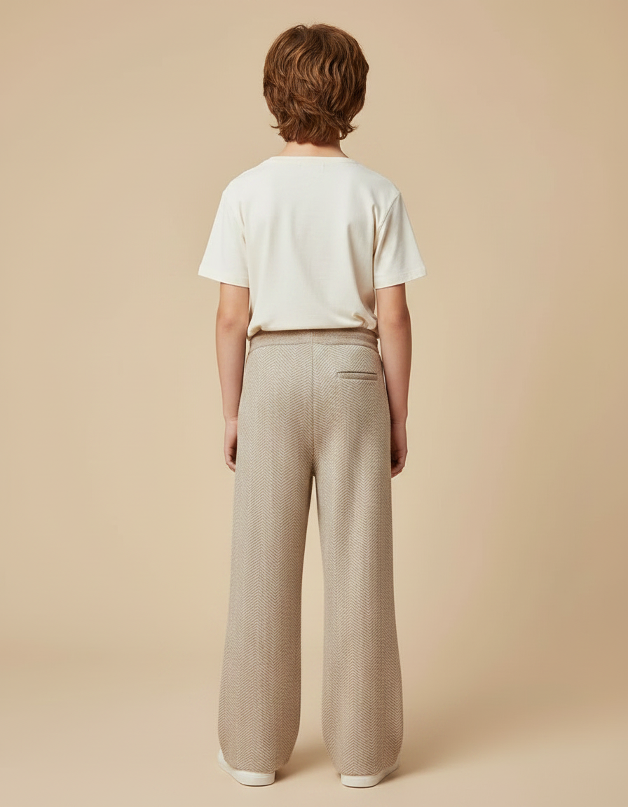 Pantalon Fluide Beige Chevrons Tricoté Ample Décontracté Enfant - Maille - vue 2