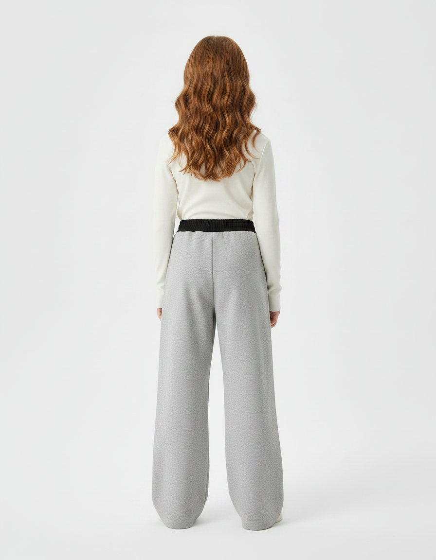 Pantalon Fluide Gris Ample Molletonné Enfant - vue 2