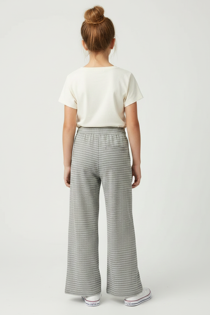 Pantalon Fluide Rayé Gris Ample Cordon Confortable - Maille - vue 2