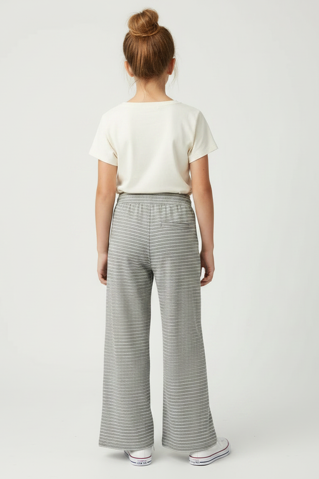 Pantalon Fluide Rayé Gris Ample Cordon Confortable - Maille - vue 2