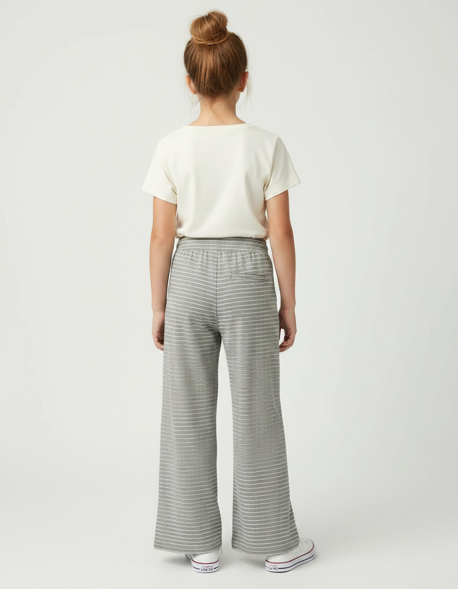 Pantalon Fluide Rayé Gris Ample Cordon Confortable - Maille - vue 2