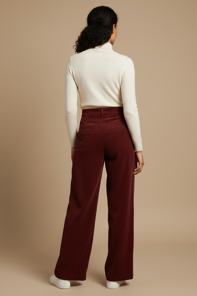 Pantalon Velours Fluide Femme - Bordeaux Cordé - vue 2