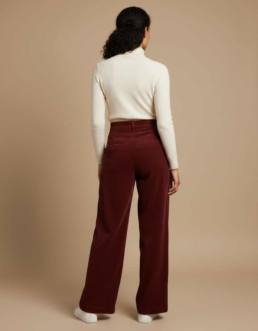 Pantalon Velours Fluide Femme - Bordeaux Cordé - vue 2