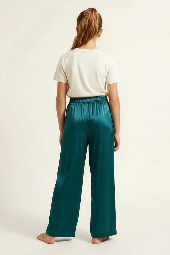 Pantalon Fluide Vert Émeraude Satiné Ample Fille - vue 2