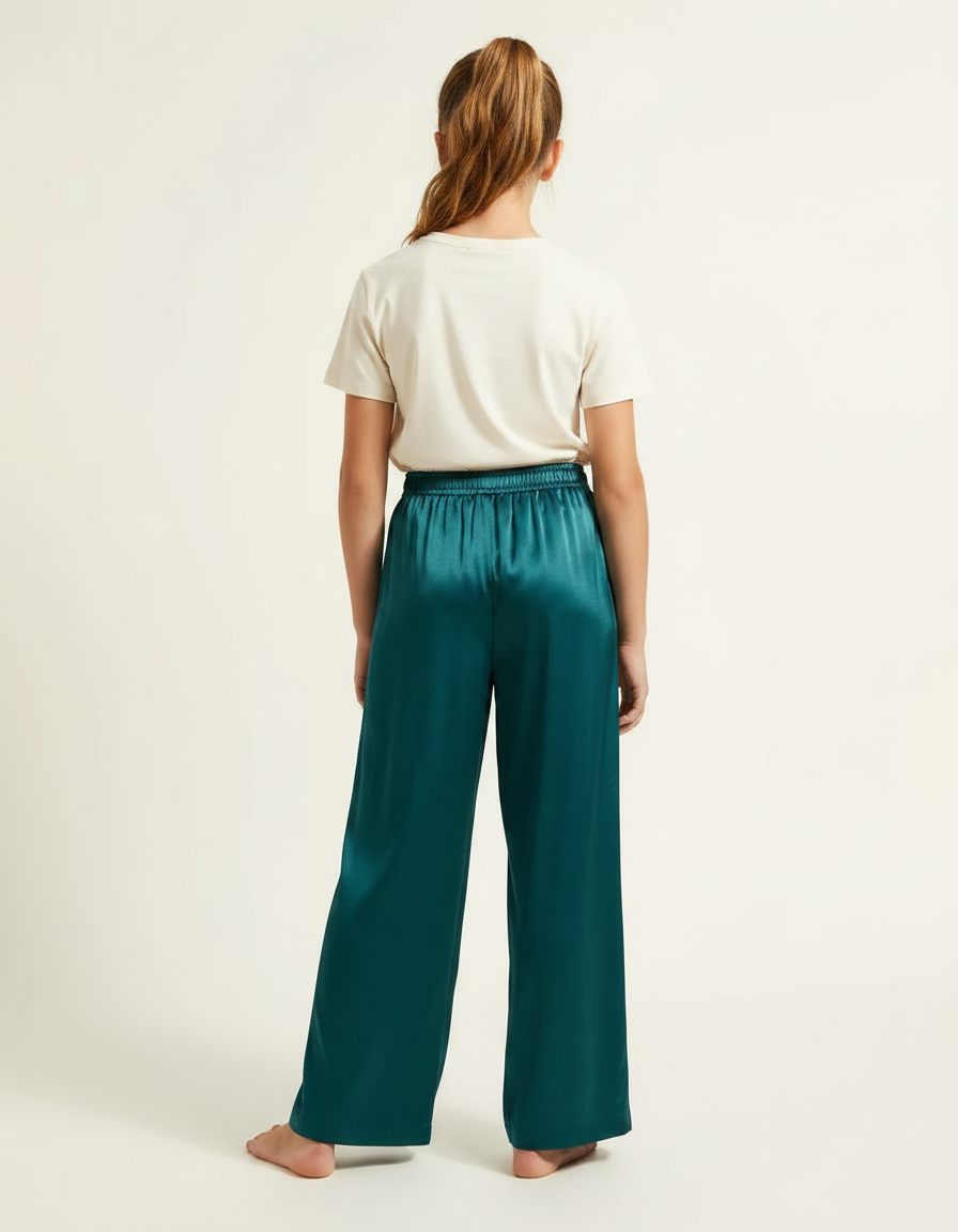 Pantalon Fluide Vert Émeraude Satiné Ample Fille - vue 2