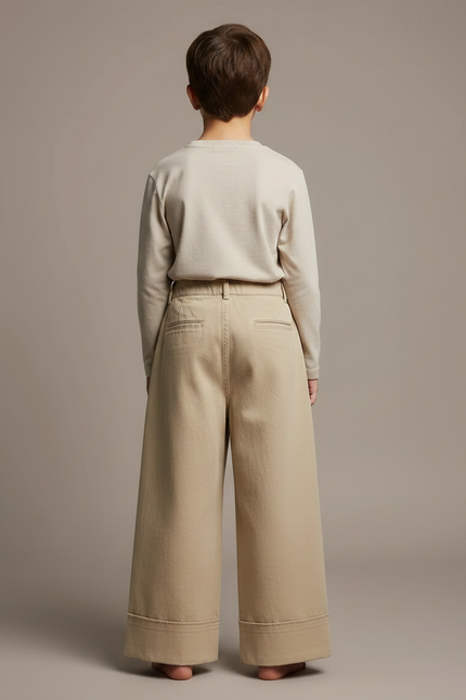 Pantalon Fluide Ample Beige Coton Enfant Décontracté - Gabardine - vue 2