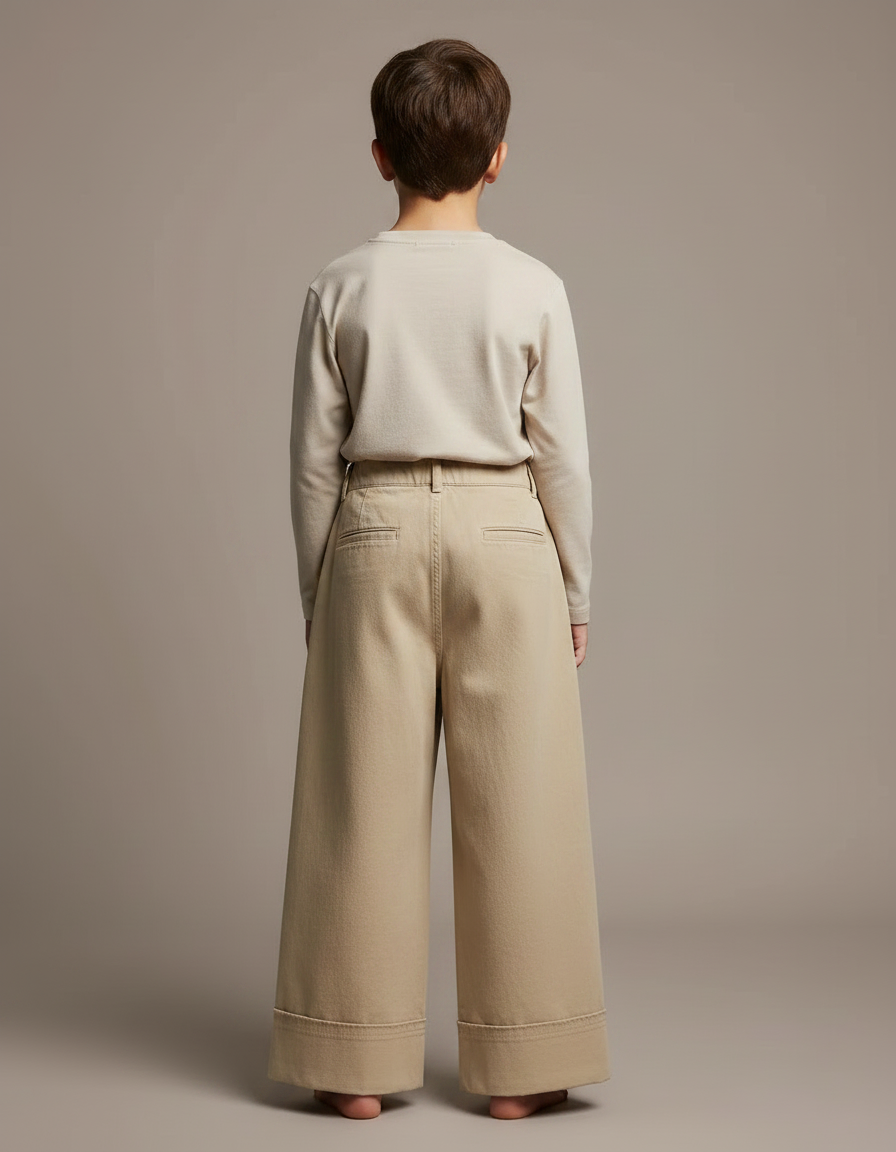 Pantalon Fluide Ample Beige Coton Enfant Décontracté - Gabardine - vue 2