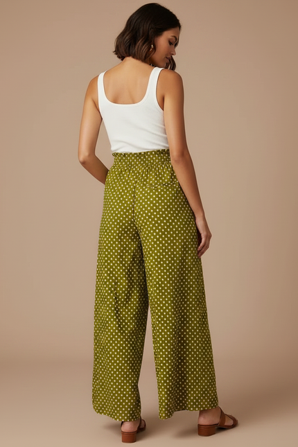 Pantalon Fluide Motif Femme - Kaki Viscose - vue 2