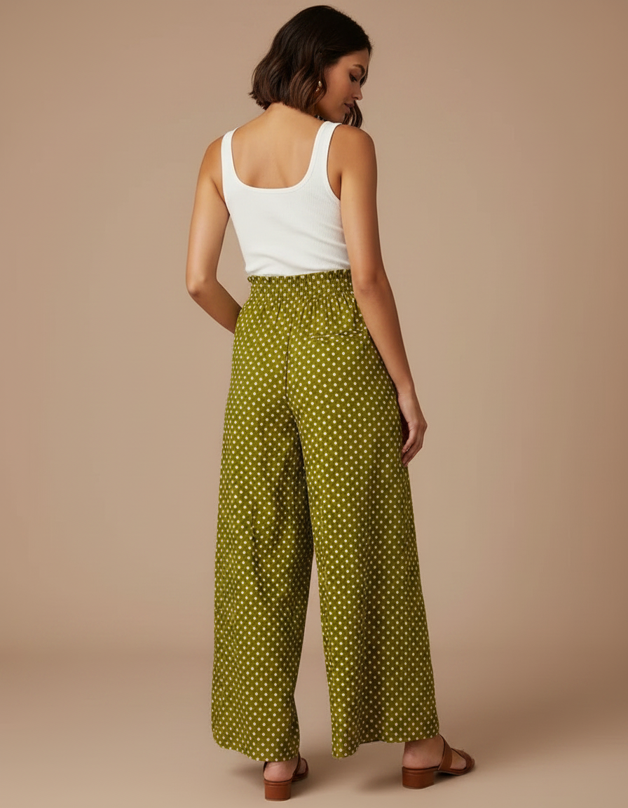 Pantalon Fluide Motif Femme - Kaki Viscose - vue 2