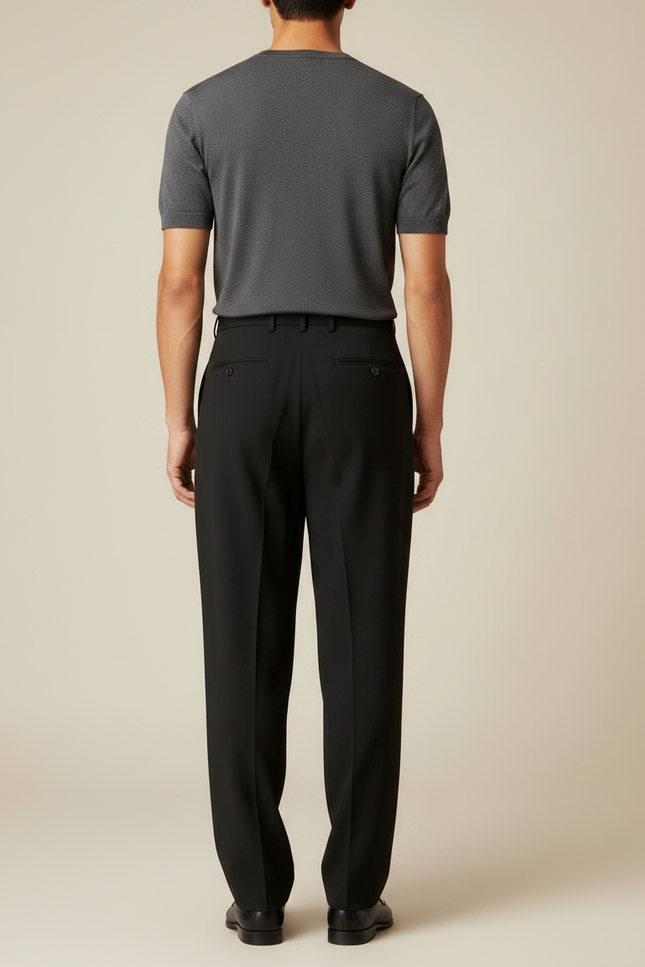 Pantalon Fluide Noir Ample Plissé Homme Formel - Polyester - vue 2