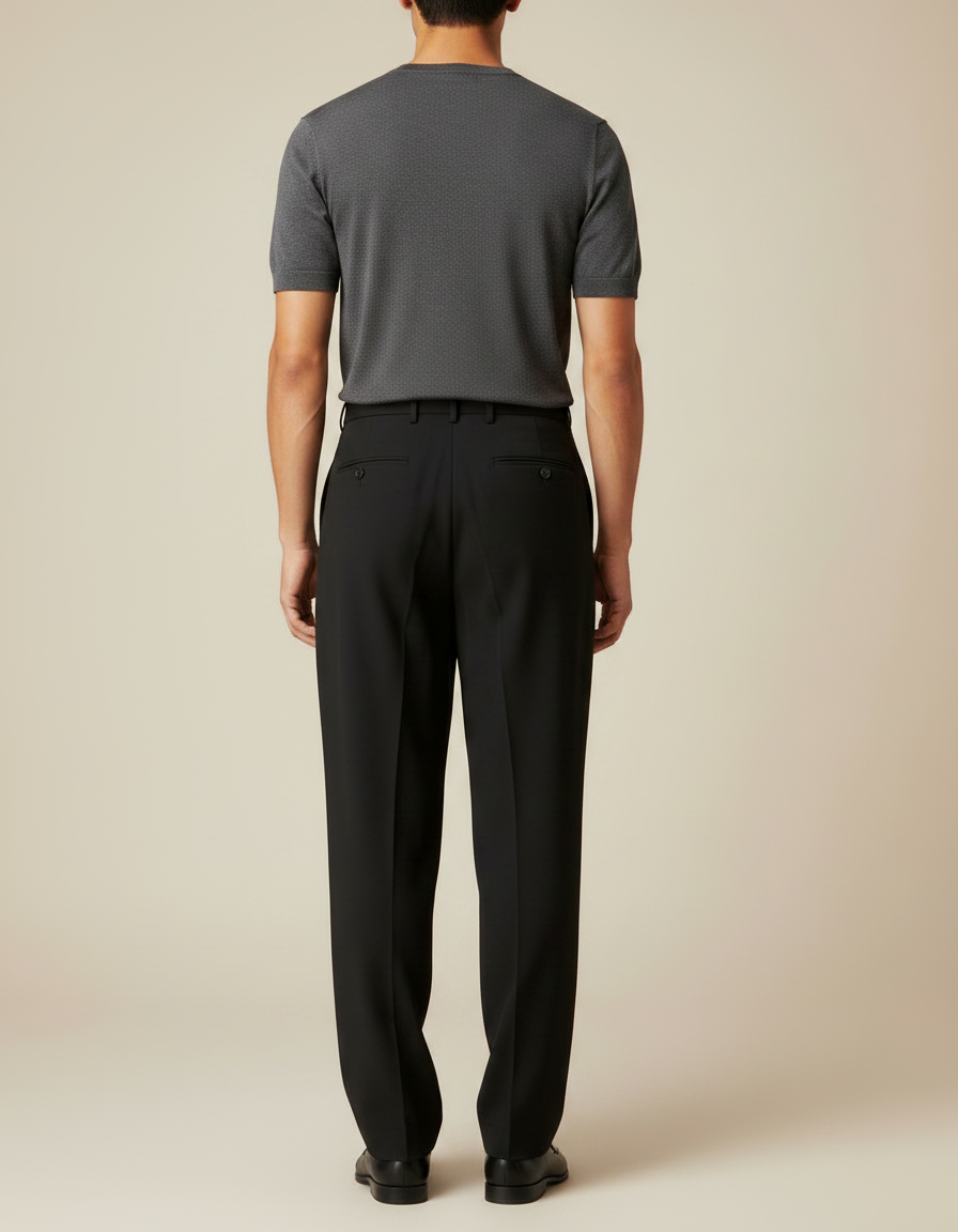 Pantalon Fluide Noir Ample Plissé Homme Formel - Polyester - vue 2