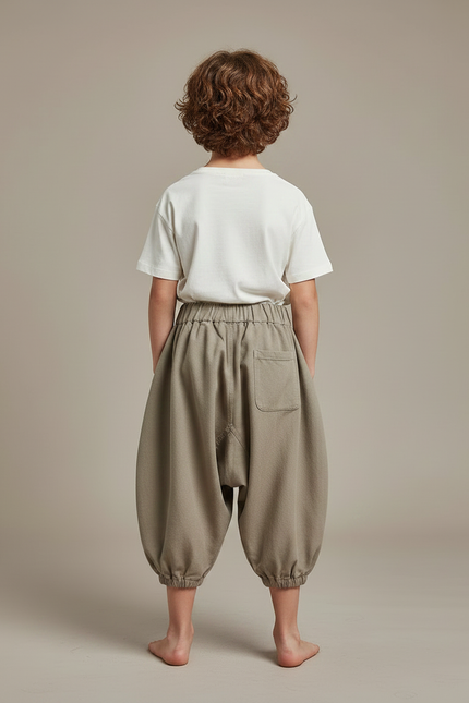 Pantalon Fluide Kaki Ample Coton Décontracté Enfant - Toile - vue 2