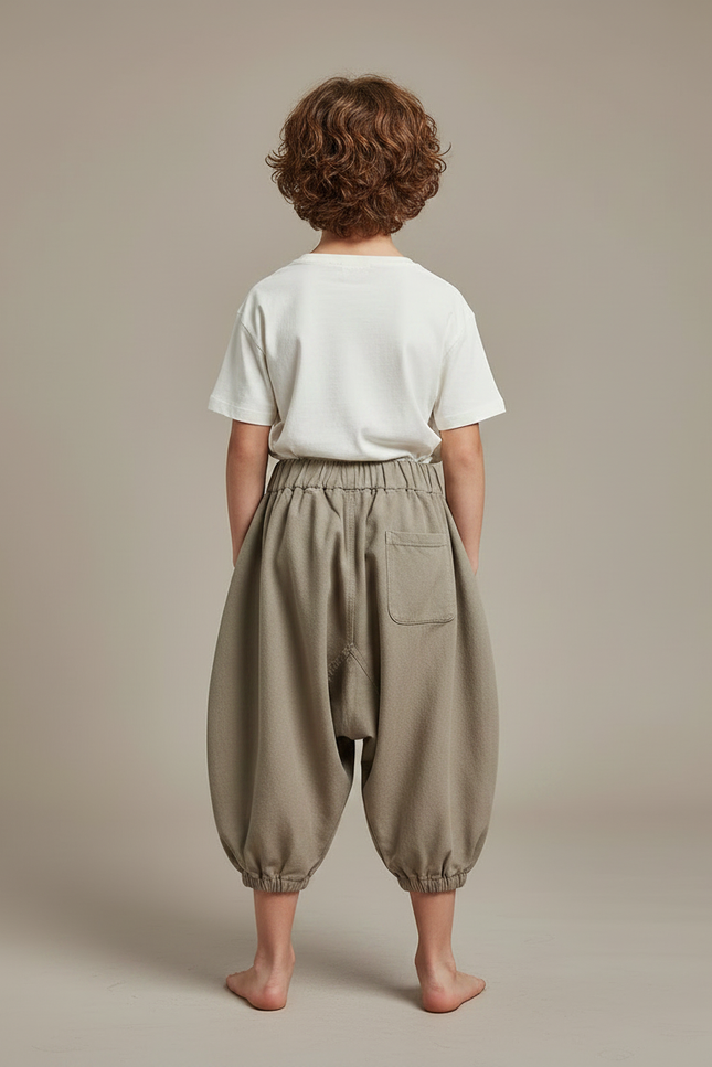 Pantalon Fluide Kaki Ample Coton Décontracté Enfant - Toile - vue 2