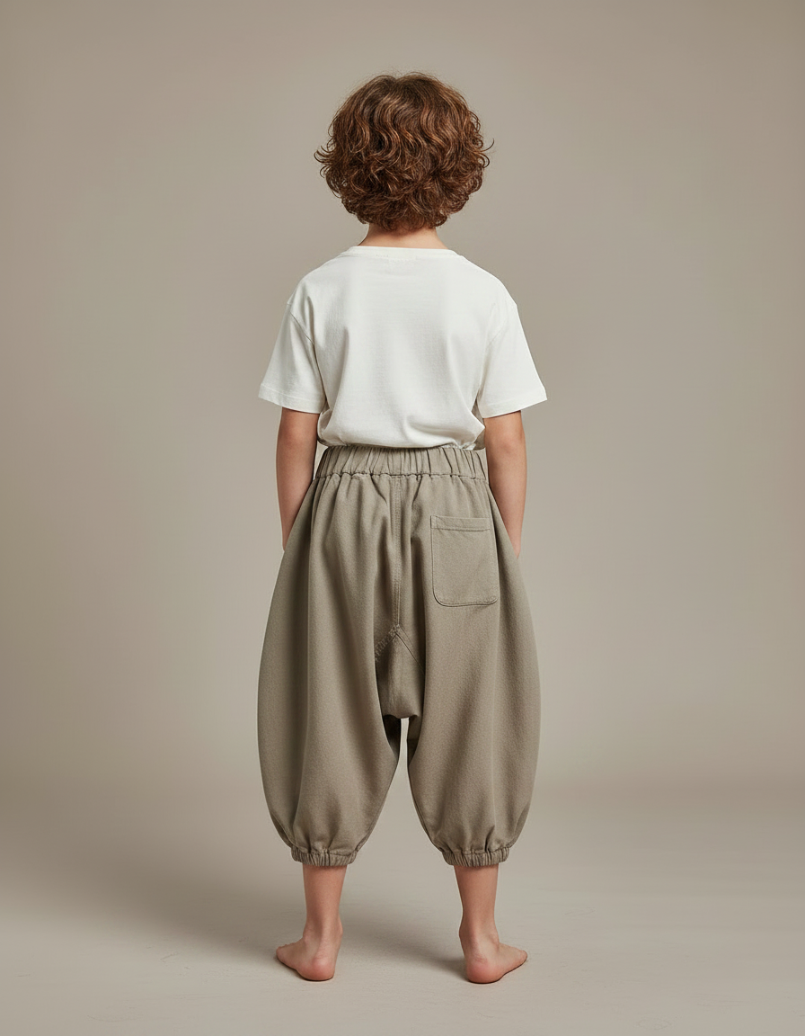 Pantalon Fluide Kaki Ample Coton Décontracté Enfant - Toile - vue 2