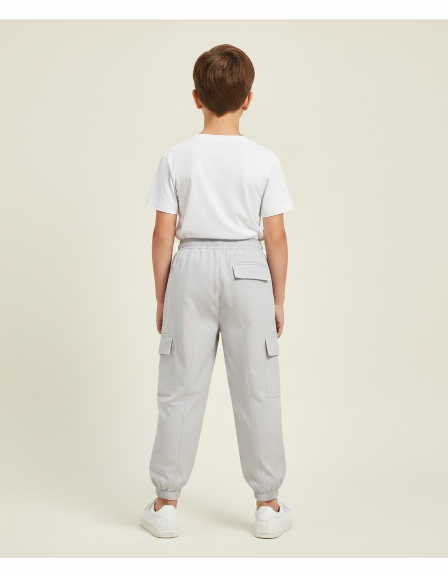 Pantalon Fluide Cargo Gris Ample Multi-Poches Garçon - Polyester - vue 2