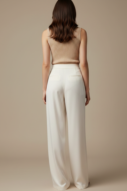 Pantalon Fluide Femme Blanc Palazzo Satin - vue 2