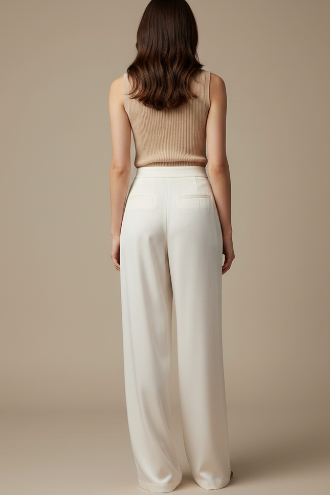 Pantalon Fluide Femme Blanc Palazzo Satin - vue 2