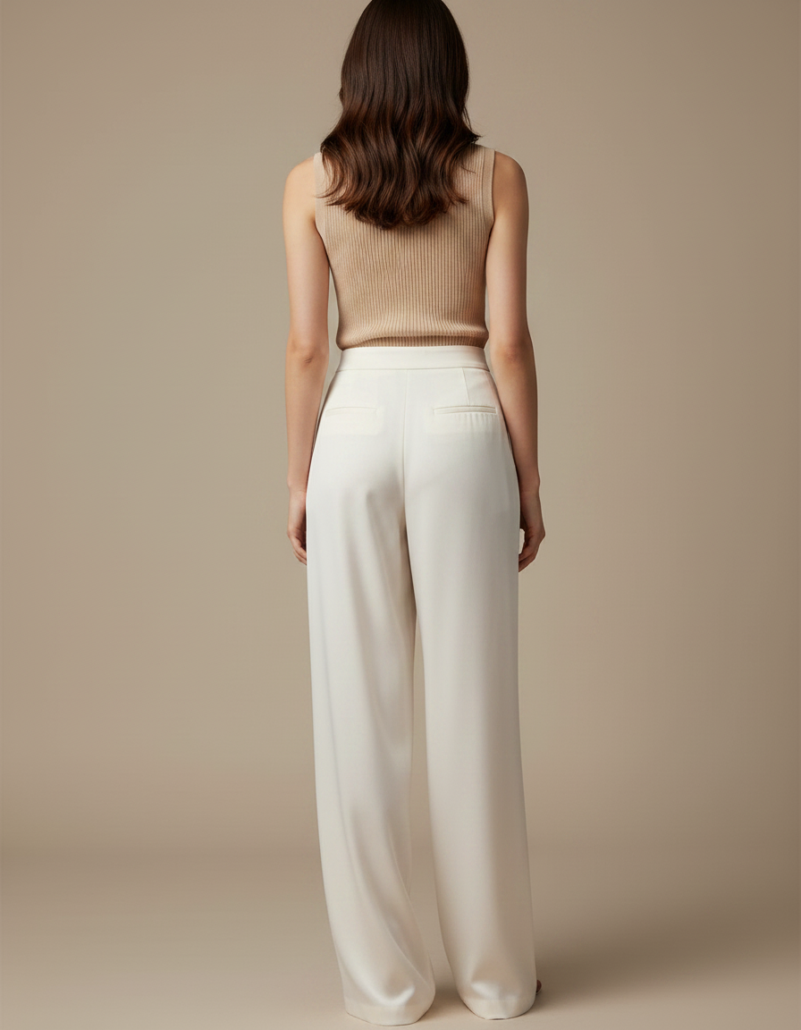 Pantalon Fluide Femme Blanc Palazzo Satin - vue 2