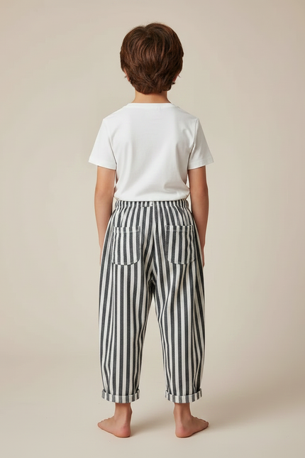Pantalon Fluide Rayé Noir Blanc Coton Ample Enfant - Imprimé - vue 2