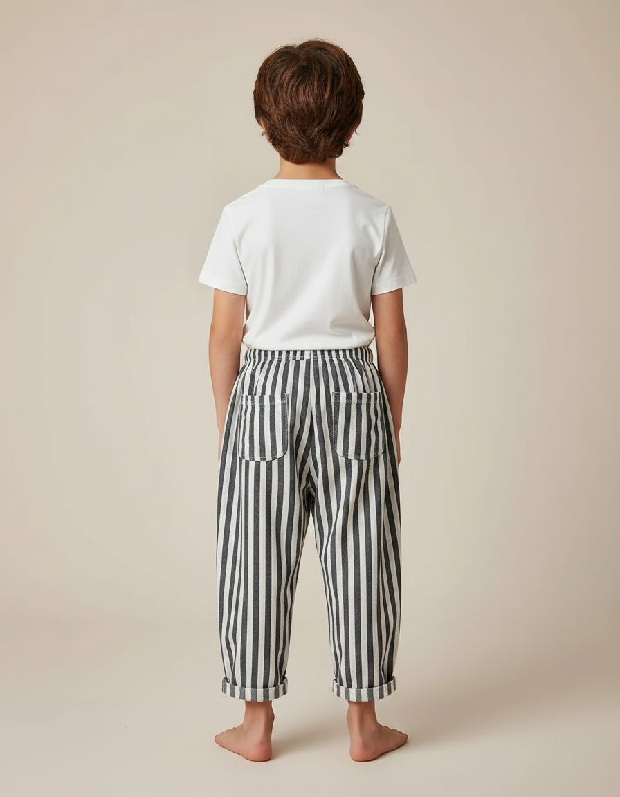 Pantalon Fluide Rayé Noir Blanc Coton Ample Enfant - Imprimé - vue 2