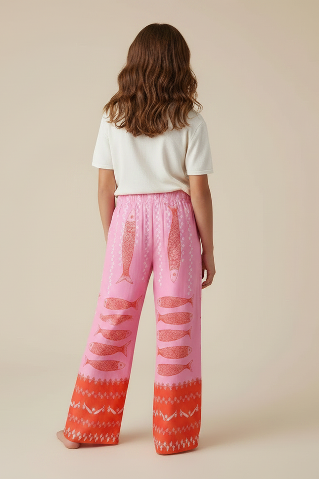Pantalon Fluide Rose Imprimé Poissons Ample Décontracté - Viscose - vue 2