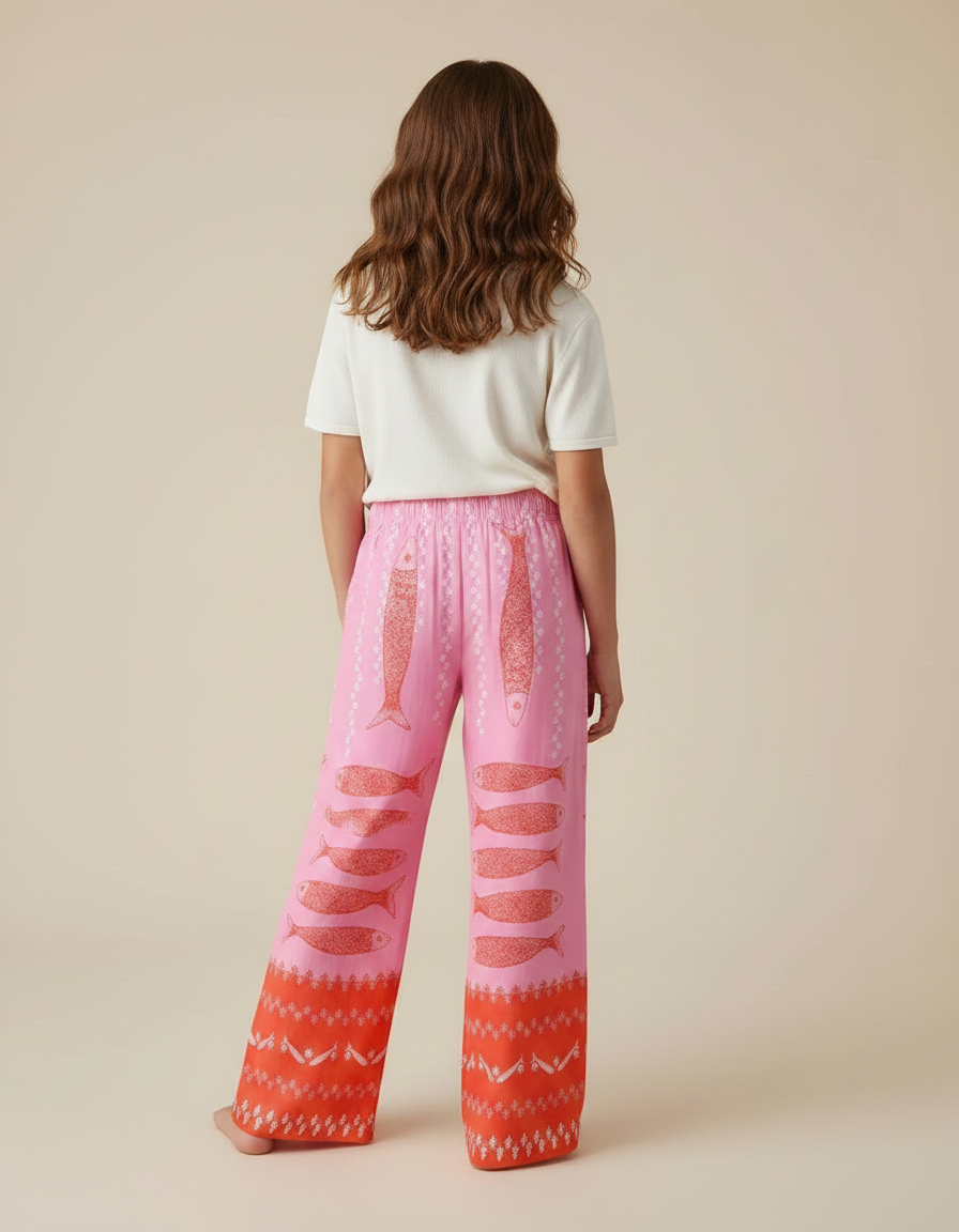 Pantalon Fluide Rose Imprimé Poissons Ample Décontracté - Viscose - vue 2