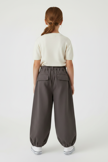 Pantalon Fluide Gris Ample Cargo Coton Enfant - vue 2
