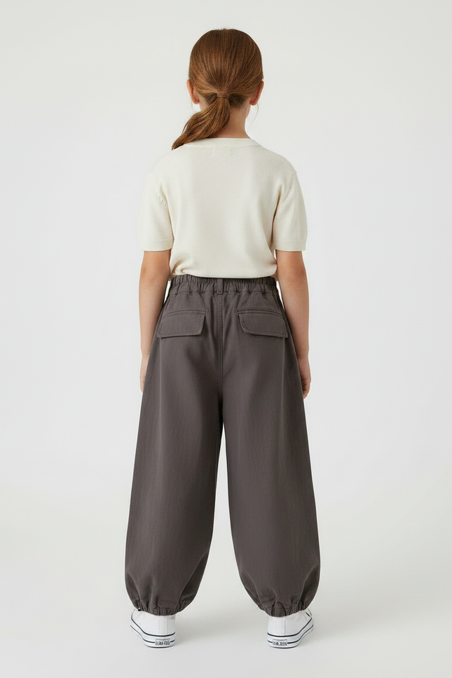 Pantalon Fluide Gris Ample Cargo Coton Enfant - vue 2