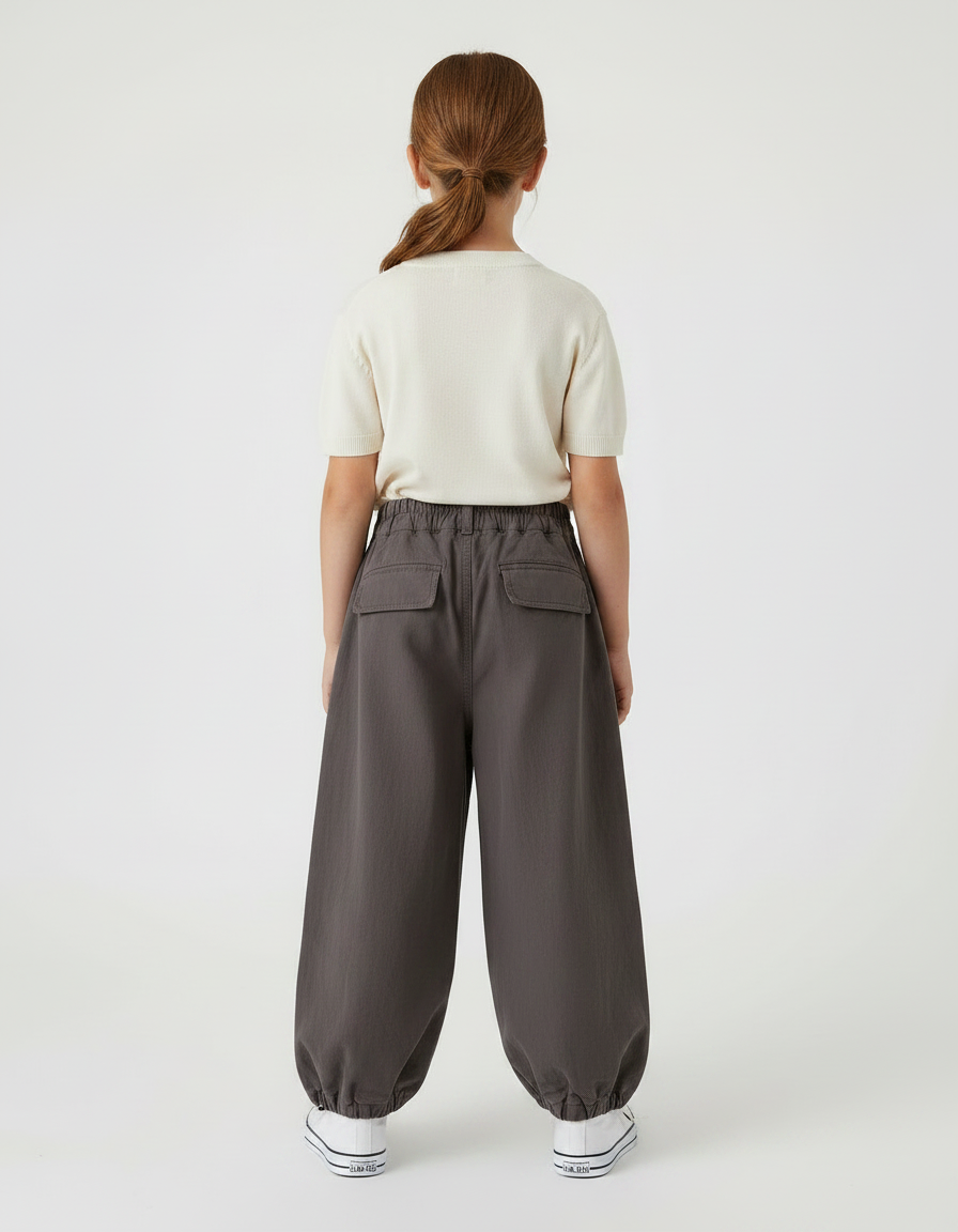 Pantalon Fluide Gris Ample Cargo Coton Enfant - vue 2