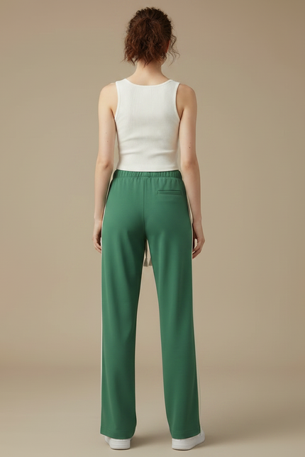 Pantalon Fluide Vert Ample Rayures Blanches Confortable - Polyester - vue 2