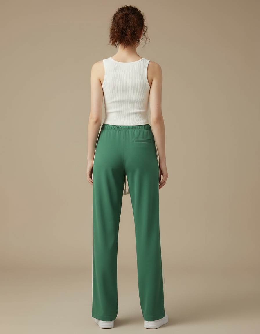 Pantalon Fluide Vert Ample Rayures Blanches Confortable - Polyester - vue 2