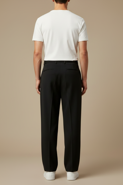 Pantalon Fluide Noir Ample Plissé Homme Décontracté - Polyester - vue 2