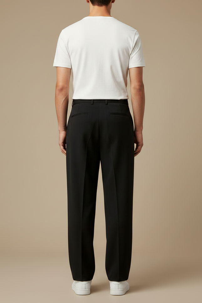 Pantalon Fluide Noir Ample Plissé Homme Décontracté - Polyester - vue 2