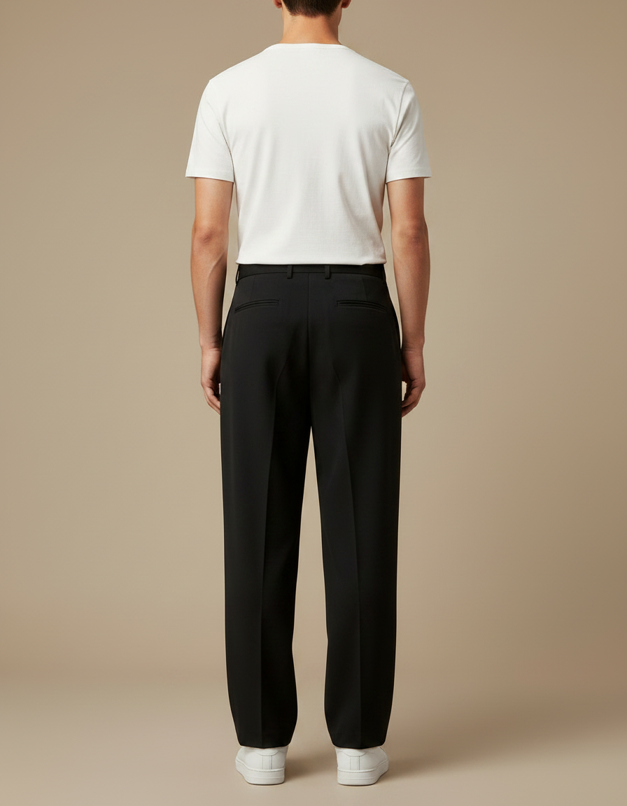 Pantalon Fluide Noir Ample Plissé Homme Décontracté - Polyester - vue 2