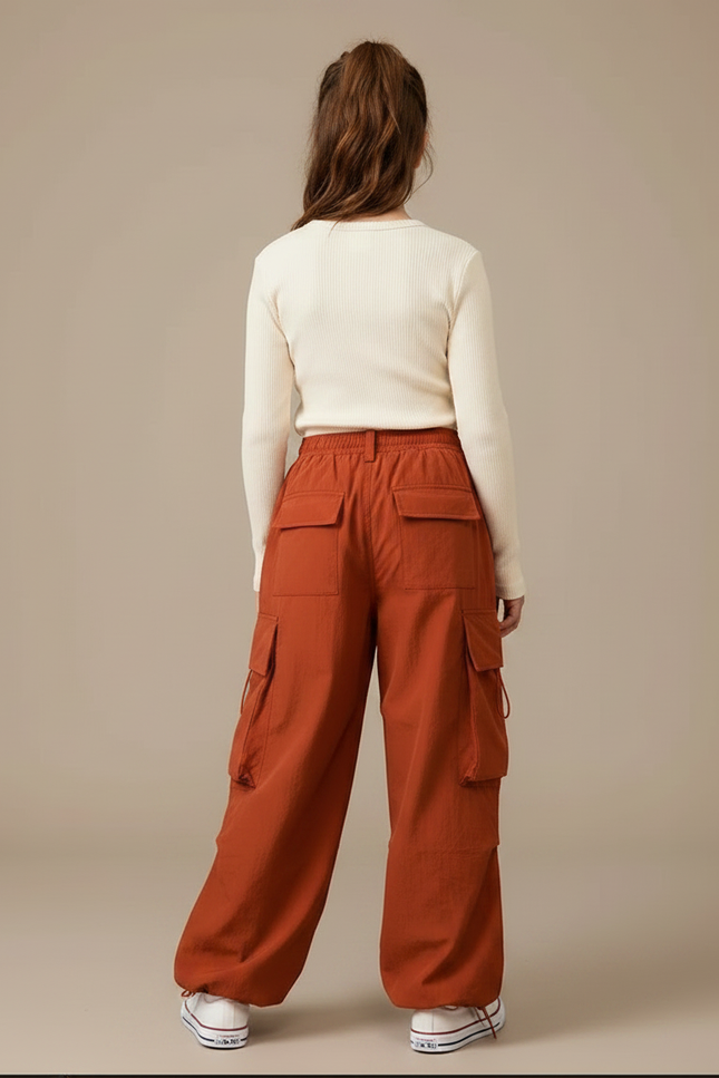 Pantalon Fluide Cargo Ample Orange Enfant - Polyester - vue 2