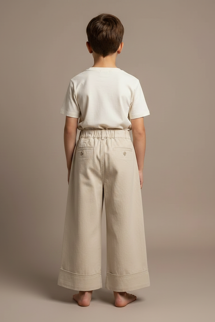Pantalon Fluide Beige Coton Ample Unisexe Décontracté - Gabardine - vue 2