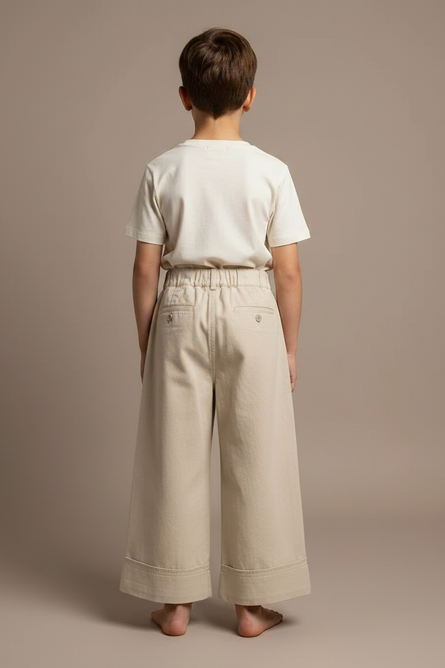 Pantalon Fluide Beige Coton Ample Unisexe Décontracté - Gabardine - vue 2