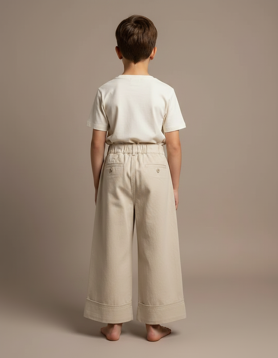 Pantalon Fluide Beige Coton Ample Unisexe Décontracté - Gabardine - vue 2