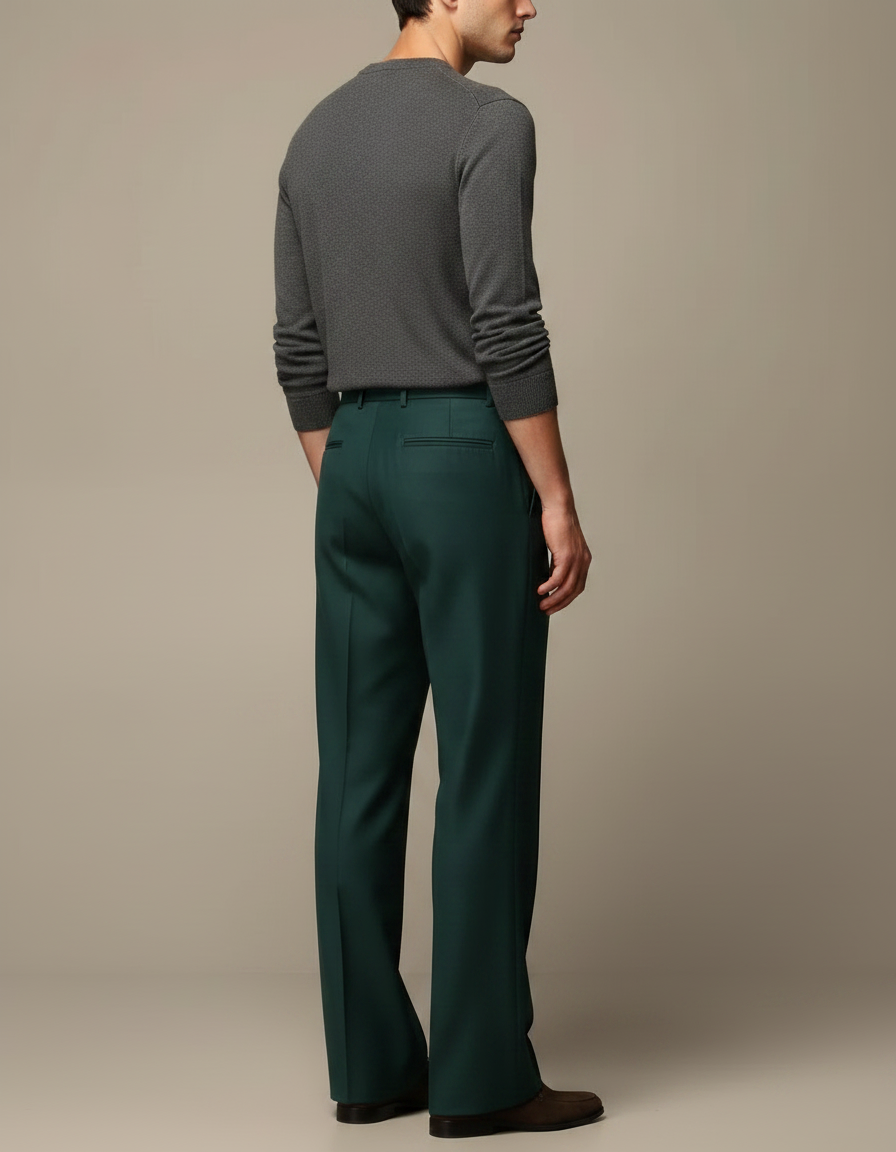 Pantalon Fluide Vert Émeraude Ample Droit Élégant Homme - Viscose - vue 2