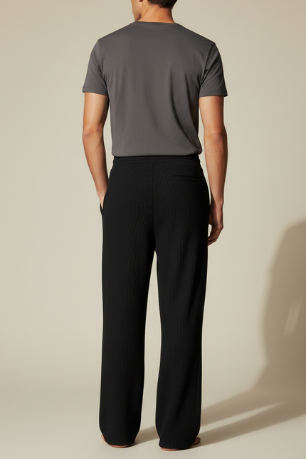 Pantalon Fluide Homme Noir Palazzo Viscose Mi-saison - Cordé - vue 2