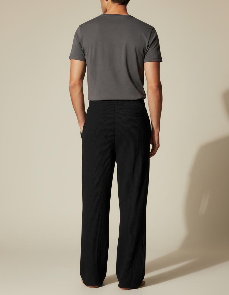 Pantalon Fluide Homme Noir Palazzo Viscose Mi-saison - Cordé - vue 2