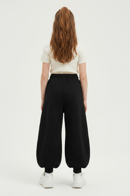 Pantalon Fluide Noir Ample Molleton Sport Enfant - vue 2