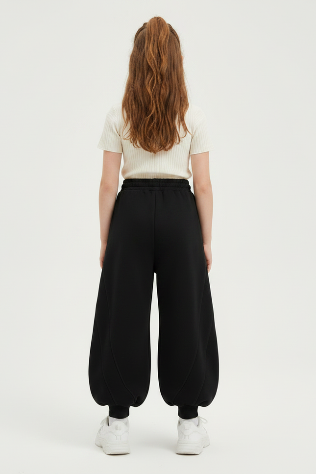 Pantalon Fluide Noir Ample Molleton Sport Enfant - vue 2