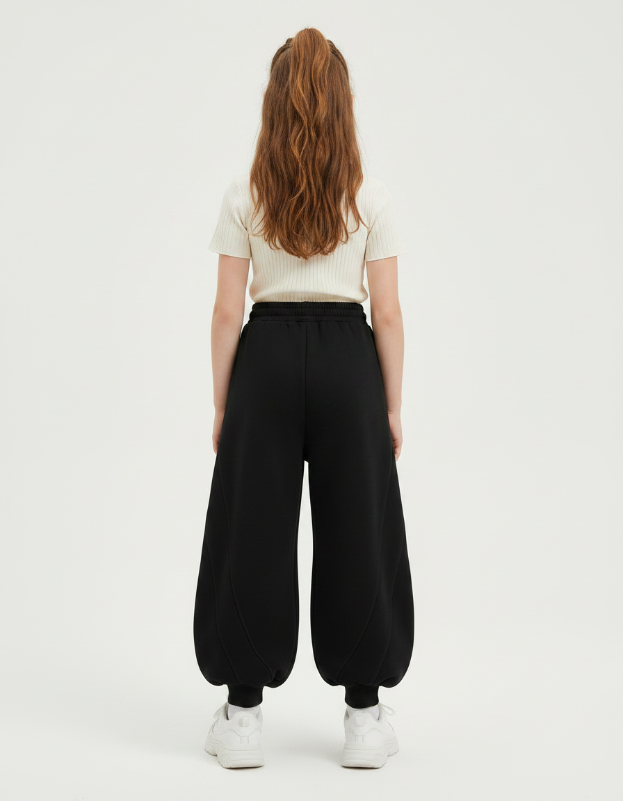 Pantalon Fluide Noir Ample Molleton Sport Enfant - vue 2